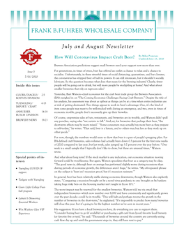 July and August Newsletter FRANK B.FUHRER WHOLESALE COMPANY