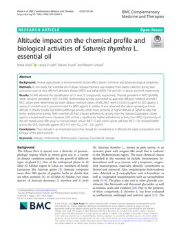 Altitude Impact on the Chemical Profile and Biological Activities of Satureja Thymbra L