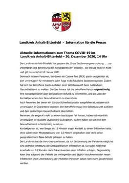 Landkreis Anhalt-Bitterfeld - Information Für Die Presse