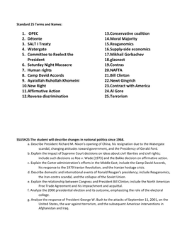 1. OPEC 2. Détente 3. SALT I Treaty 4. Watergate 5. Committee To