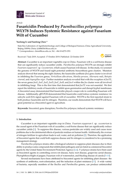 Fusaricidin Produced by Paenibacillus Polymyxa WLY78 Induces Systemic Resistance Against Fusarium Wilt of Cucumber