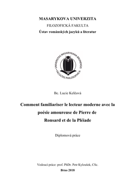 Comment Familiariser Le Lecteur Moderne Avec La Poésie Amoureuse De Pierre De Ronsard Et De La Pléiade