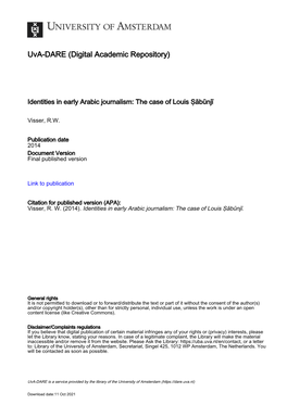 Identities in Early Arabic Journalism: the Case of Louis Ṣābūnjī