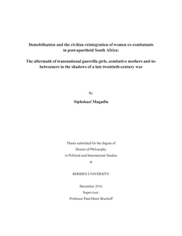 Demobilisation and the Civilian Reintegration of Women Ex-Combatants in Post-Apartheid South Africa