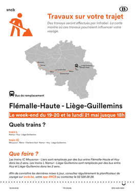 Flémalle-Haute - Liège-Guillemins Le Week-End Du 19-20 Et Le Lundi 21 Mai Jusque 18H Quels Trains ? Train L Namur - Huy - Liège-Guillemins