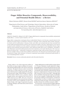 Finger Millet Bioactive Compounds, Bioaccessibility, and Potential Health Effects – a Review