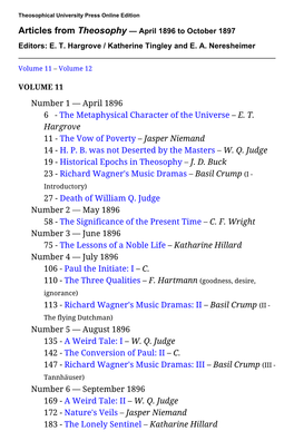 Articles from Theosophy — April 1896 to October 1897 Editors: E