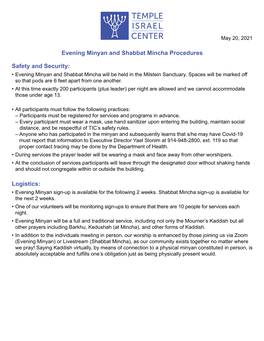 Evening Minyan and Shabbat Mincha Procedures