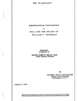 Memorandum Concerning a Bill for the Relief of William F. Friedman