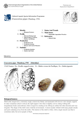 Cultured Aquatic Species Information Programme Crassostrea Gigas (Thunberg, 1793)