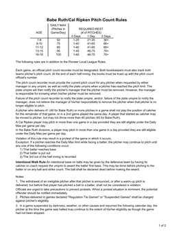 Babe Ruth/Cal Ripken Pitch Count Rules