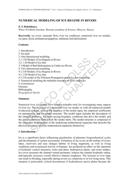 Numerical Modeling of Ice Regime in Rivers - E