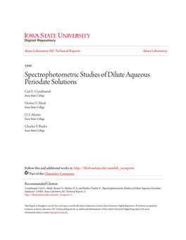 Spectrophotometric Studies of Dilute Aqueous Periodate Solutions Carl E