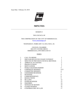 Council Minutes – February 10, 2010