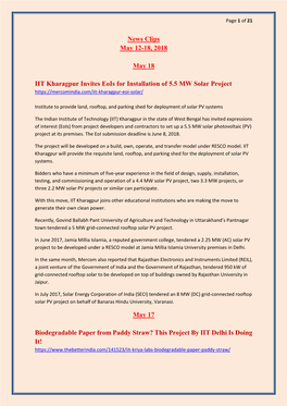 News Clips May 12-18, 2018 May 18 IIT Kharagpur Invites Eois For