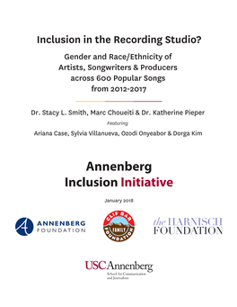 Inclusion in the Recording Studio? Gender and Race/Ethnicity of Artists, Songwriters & Producers Across 600 Popular Songs from 2012-2017