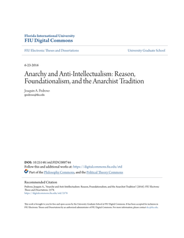 Anarchy and Anti-Intellectualism: Reason, Foundationalism, and the Anarchist Tradition Joaquin A