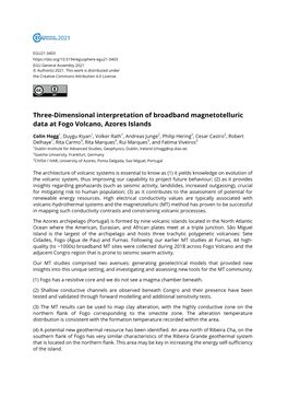 Three-Dimensional Interpretation of Broadband Magnetotelluric Data at Fogo Volcano, Azores Islands