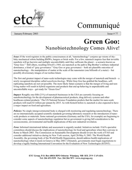 Green Goo: Nanobiotechnology Comes Alive!