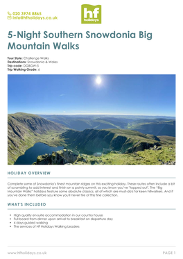 5-Night Southern Snowdonia Big Mountain Walks