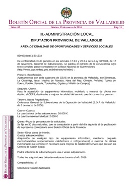 Boletín Oficial De La Provincia De Valladolid Núm