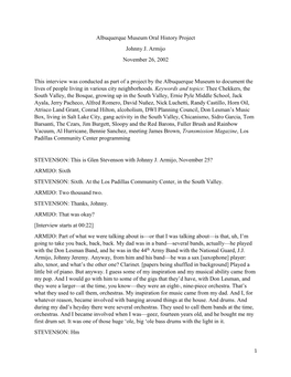 Albuquerque Museum Oral History Project Johnny J. Armijo November 26, 2002 This Interview Was Conducted As Part of a Project By