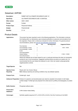 Datasheet: AHP360