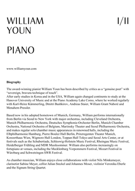 Biography the Award-Winning Pianist William Youn