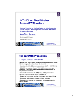 IMT-2000 Vs. Fixed Wireless Access (FWA) Systems the 3G/UMTS