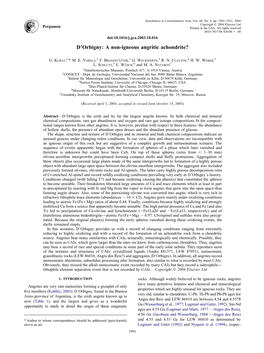 D'orbigny: a Non-Igneous Angritic Achondrite?