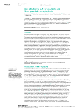 Role of Lifestyle in Neuroplasticity and Neurogenesis in an Aging Brain