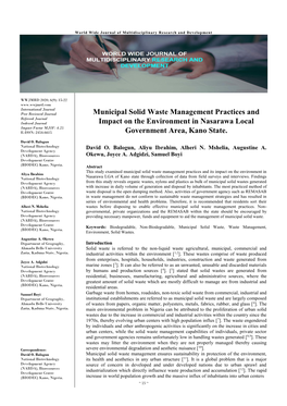 Municipal Solid Waste Management Practices and Impact on The