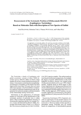 Reassessment of the Systematic Position of Orthocomotis DOGNIN (Lepidoptera: Tortricidae) Based on Molecular Data with Description of New Species of Euliini