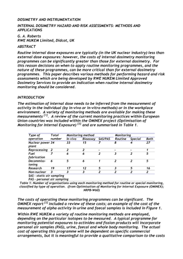 Internal Dosimetry Hazard and Risk Assessments: Methods and Applications G