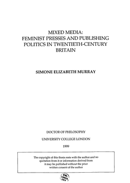 Feminist Presses and Publishing Politics in Twentieth-Century Britain