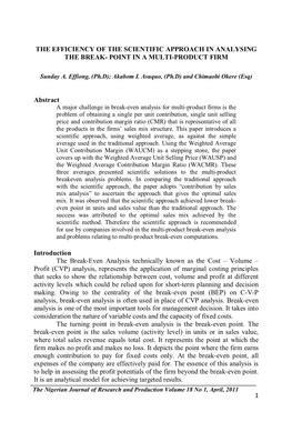 1. the Efficiency of the Scientific Approach in Analysing the Break