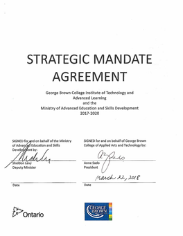 George Brown College Strategic Mandate Agreement 2017-2020