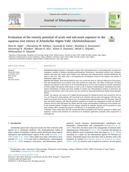 Evaluation of the Toxicity Potential of Acute and Sub-Acute Exposure to the Aqueous Root Extract of Aristolochia Ringens Vahl