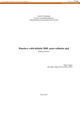 Haaslava Valla Infoleht 2009. Aasta Valimiste Ajal Bakalaureusetöö