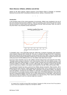 Glenn Stevens: Inflation, Deflation and All That