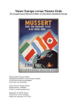 Nieuw Europa Versus Nieuwe Orde De Tweespalt Tussen Mussert En Hitler Over Het Nieuwe Fascistische Europa