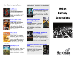 Urban Fantasy Suggestions