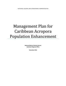 DRAFT Management Plan for Acropora Population Enhancement