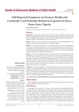 Self-Reported Symptoms on Farmers Health and Commonly Used Pesticides Related to Exposure in Kura, Kano State, Nigeria