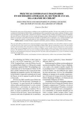 Prácticas Cotidianas E Imaginarios En Sociedades Litorales. El Sector De Cucao, Isla Grande De Chiloé1 Daily Practices and Imaginaries in Litoral Societies