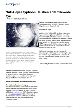 NASA Eyes Typhoon Haishen's 10 Mile-Wide Eye 3 September 2020, by Rob Gutro