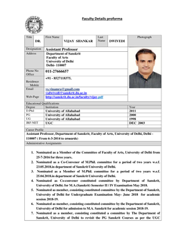 Designation Assistant Professor 011-27666657 Faculty Details