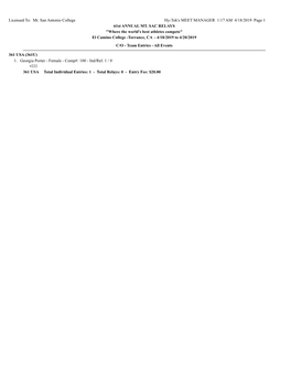 Licensed To: Mt. San Antonio College Hy-Tek's MEET MANAGER 1:17 AM 4/18/2019 Page 1 61St ANNUAL MT