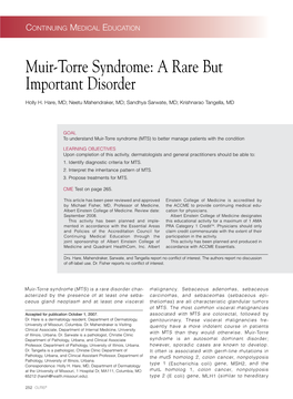 Muir-Torre Syndrome: a Rare but Important Disorder