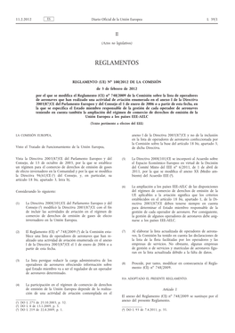 Reglamento (UE) No 100/2012 De La Comisión, De 3 De Febrero De 2012, Por El Que Se Modifica El Reglamento (CE) No 748/2009 De L